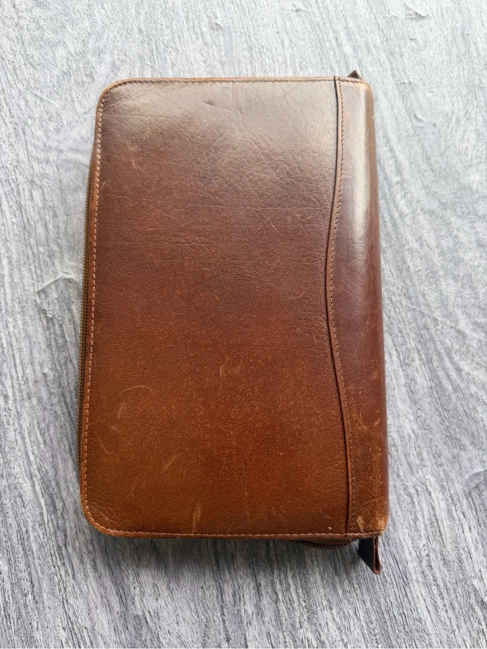 Franklin Covey Brown Leather Zip Planner Folio - New York Yankees - Compact Size